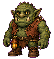 A green troll carrying a lantern